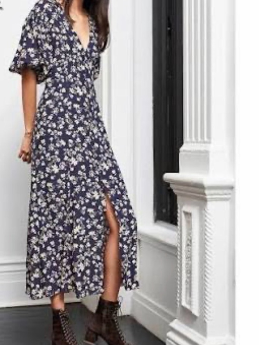 La Ligne Florence Dress Navy and White Floral Front Button Down - Rare Find